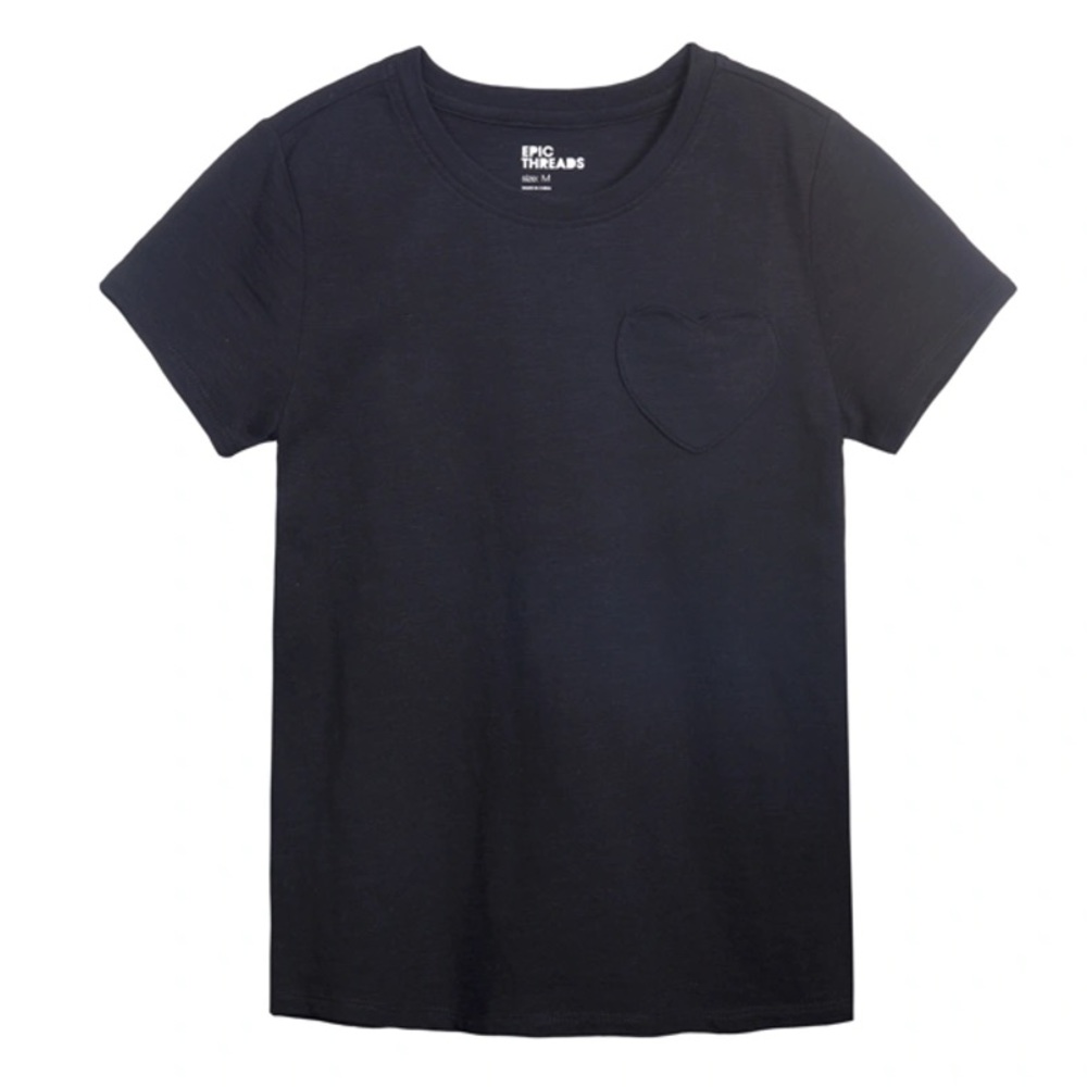 Epic Threads Big Girls Short Sleeves Heart Pocket Black Tshirt Size Large